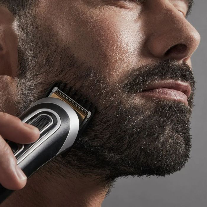 Тример Rowenta Trim & Style, для бороди, вусів, голови и тіла, мережа+акум., роторний мотор, насадок-11, чохол, титан.напил., чорно-сріблястий
