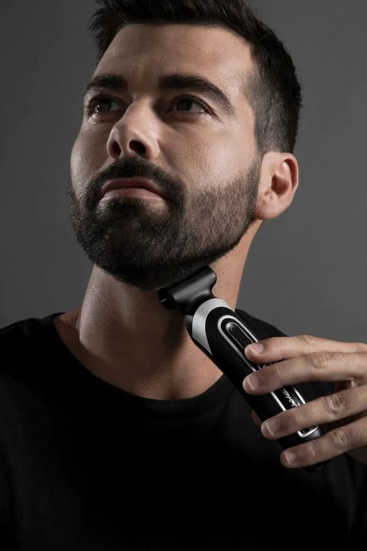 Тример Rowenta Trim & Style, для бороди, вусів, голови и тіла, мережа+акум., роторний мотор, насадок-11, чохол, титан.напил., чорно-сріблястий