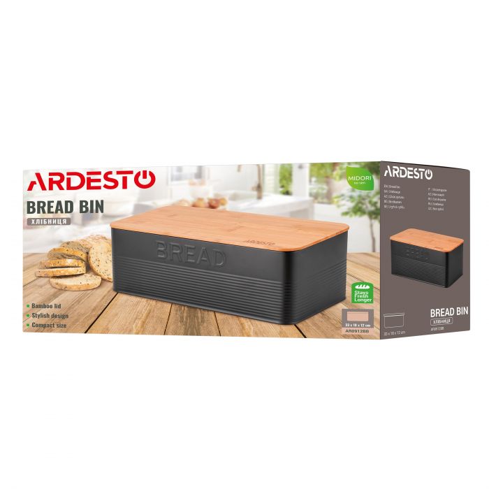 Хлібниця ARDESTO Midori 33х18х12см, метал, бамбук, чорний