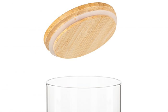 Банка для зберігання ARDESTO Midori, 760мл, скло, бамбук, кругла, прозорий
