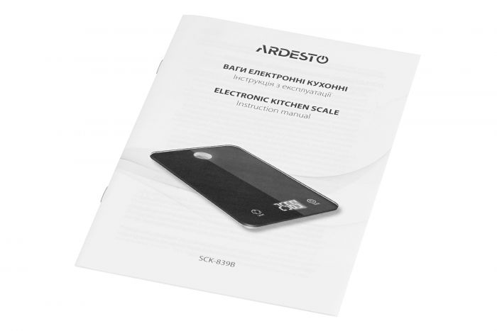 Ваги ARDESTO кухонні, 5кг, CR2032x2 в комплекті, скло, чорний
