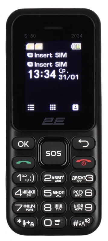 Мобільний телефон 2E S180 2024 1.77" 2SIM, 600мА•год, чорний