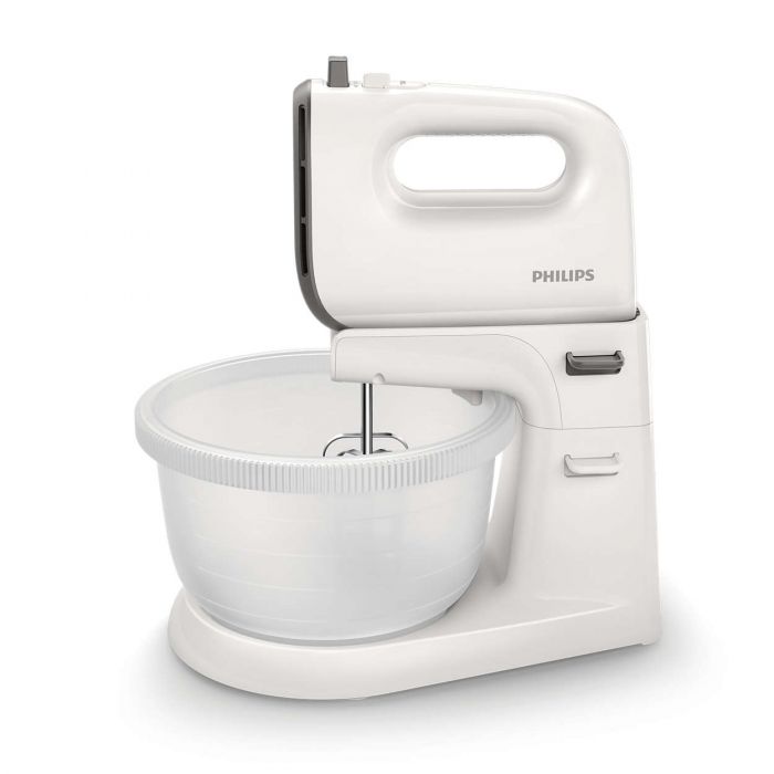 Міксер Philips стаціонарний Viva Collection 450Вт, насадки-4, чаша-пластик, 3л, біло-сірий