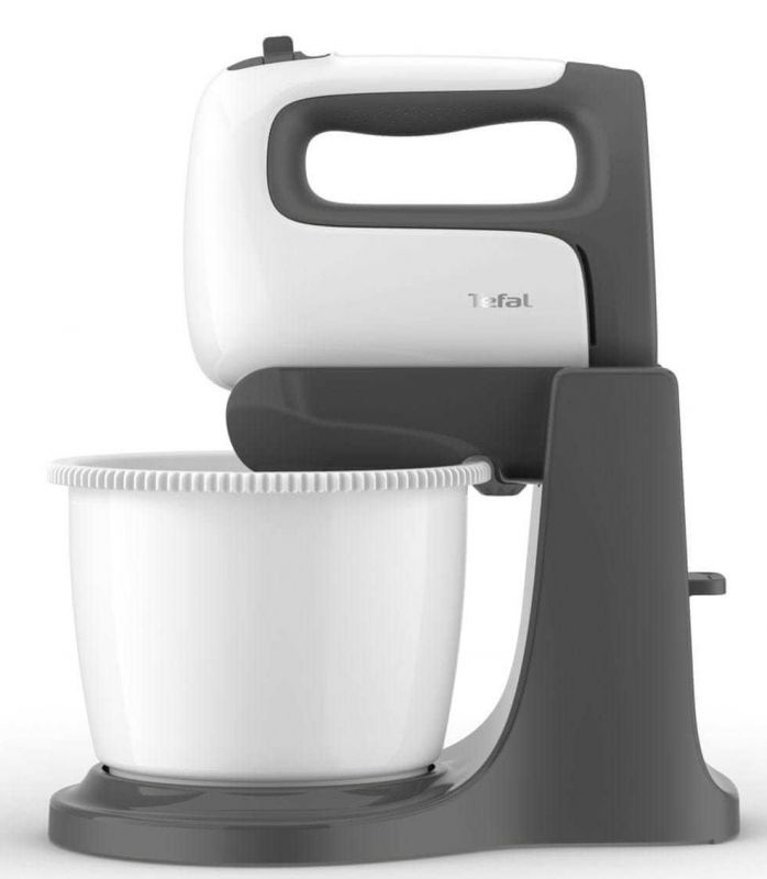 Міксер Tefal стаціонарний  Prep'Mix+ Standbowl 500Вт, насадки-4, чаша-пластик, 2.5л, турборежим, біло-сірий