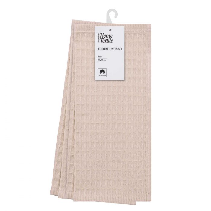 Набір рушників для кухні Ardesto Pique 30x30см, 4шт, 100% бавовна, молочний