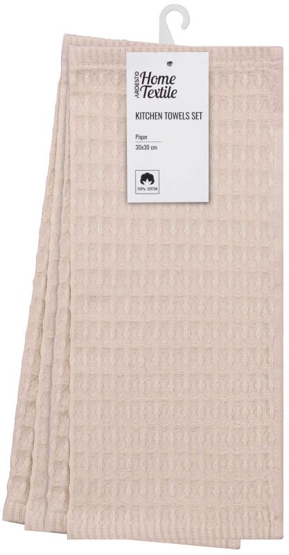 Набір рушників для кухні Ardesto Pique 30x30см, 4шт, 100% бавовна, молочний