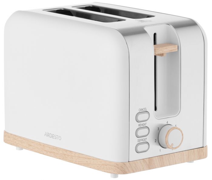 Тостер ARDESTO Wood Modern, 800Вт, метал, 2 слоти, білий