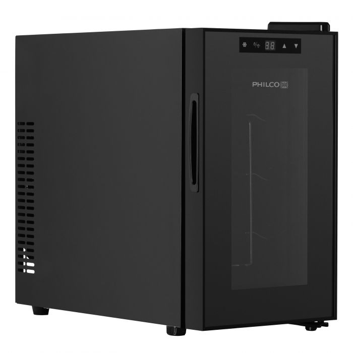 Холодильник Philco для вина, 45х25х50, холод.відд.-21л, зон - 1, бут-8, диспл, підсвітка, металеві полиці, чорний