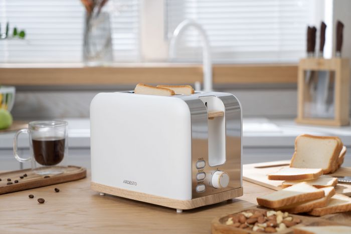 Тостер ARDESTO Wood Modern, 800Вт, метал, 2 слоти, білий