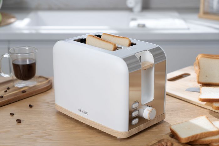 Тостер ARDESTO Wood Modern, 800Вт, метал, 2 слоти, білий