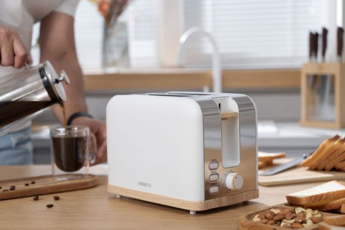 Тостер ARDESTO Wood Modern, 800Вт, метал, 2 слоти, білий