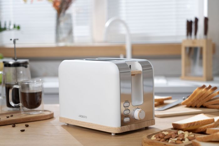 Тостер ARDESTO Wood Modern, 800Вт, метал, 2 слоти, білий