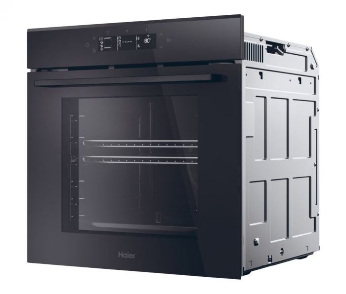 Духова шафа Haier електрична, 70л, A++, дисплей, конвекція, піроліз, телескопічні напрямні, чорний