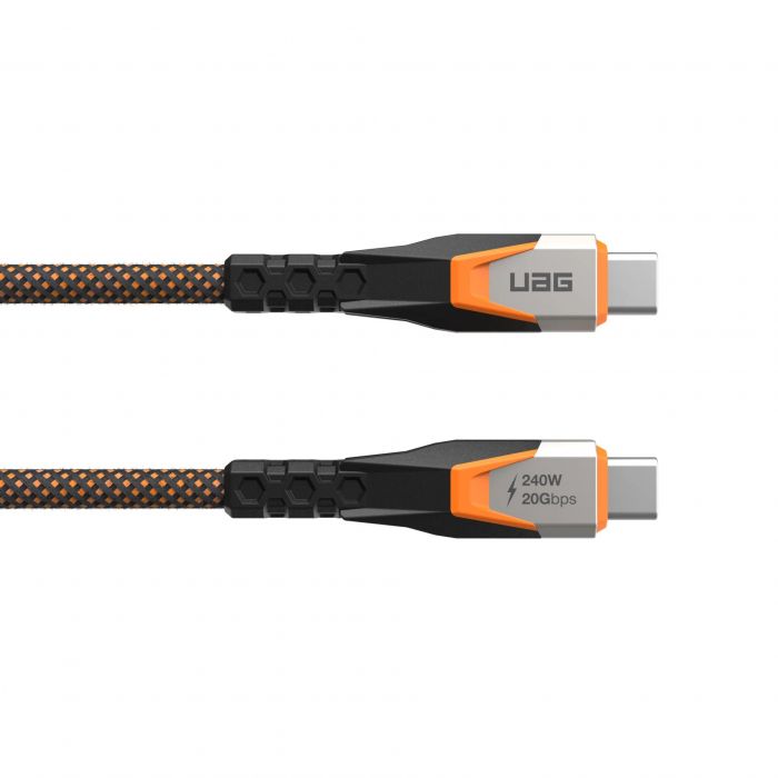 Кабель USB-C > USB-C 3.2 заряджання/синхронізації UAG 0.75м, 240Вт, Type-C, Rugged Double Braided Nylon, Black/Orange