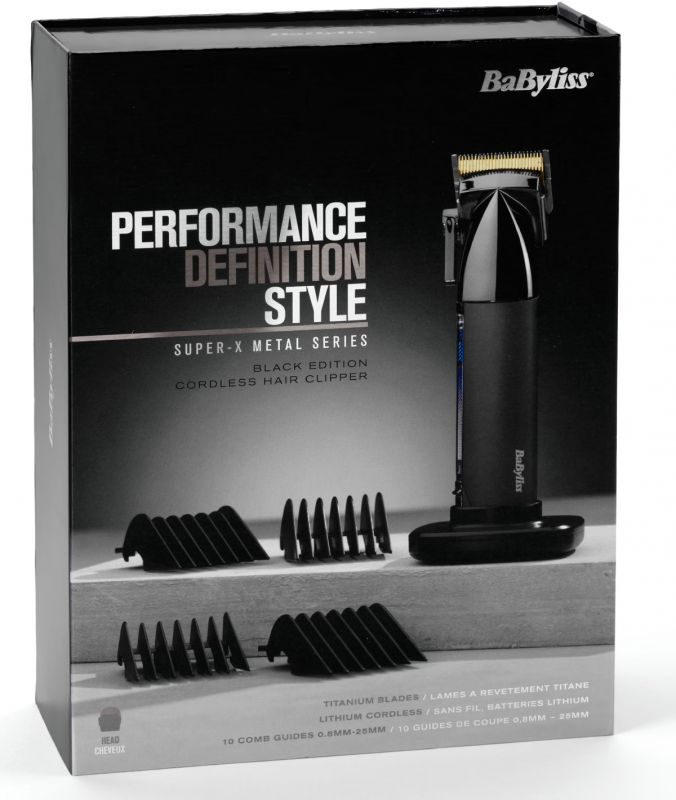 Машинка для стриження  Babyliss Super-X Metal Series, акум., насадок-12, сталь з графітовим покриттям, чорно-сріблястий