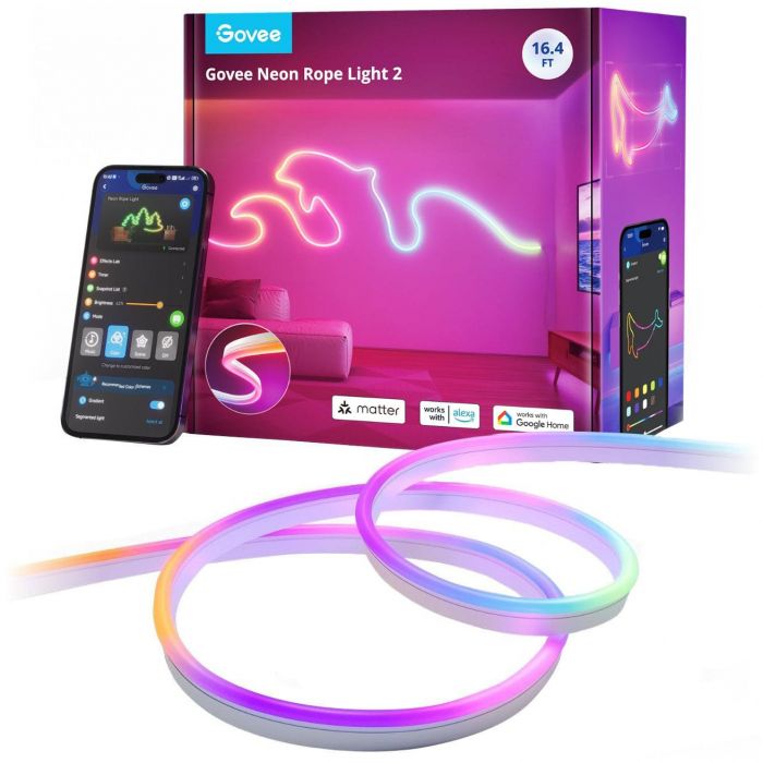 Стрічка світлодіодна розумна Govee H61D3 Neon Rope Light 2, 5м, RGBIC, WI-FI/Bluetooth, білий