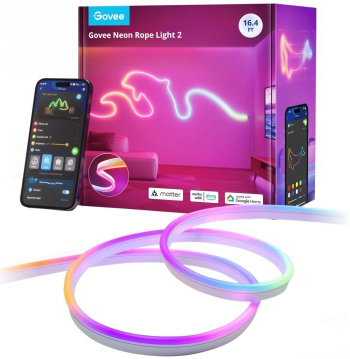Стрічка світлодіодна розумна Govee H61D3 Neon Rope Light 2, 5м, RGBIC, WI-FI/Bluetooth, білий