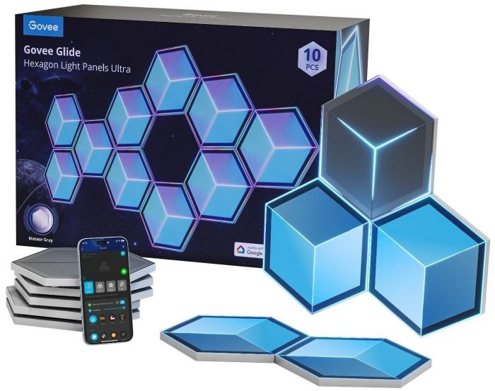 Набір настінних світильників Govee H606A Glide Hexagon Light, 7, RGBIC, WI-FI/Bluetooth, білий