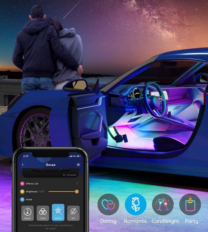 Набір розумного підсвічування для автомобіля Govee H7090 Interior Car Lights, RGBIC, Bluetooth, чорний