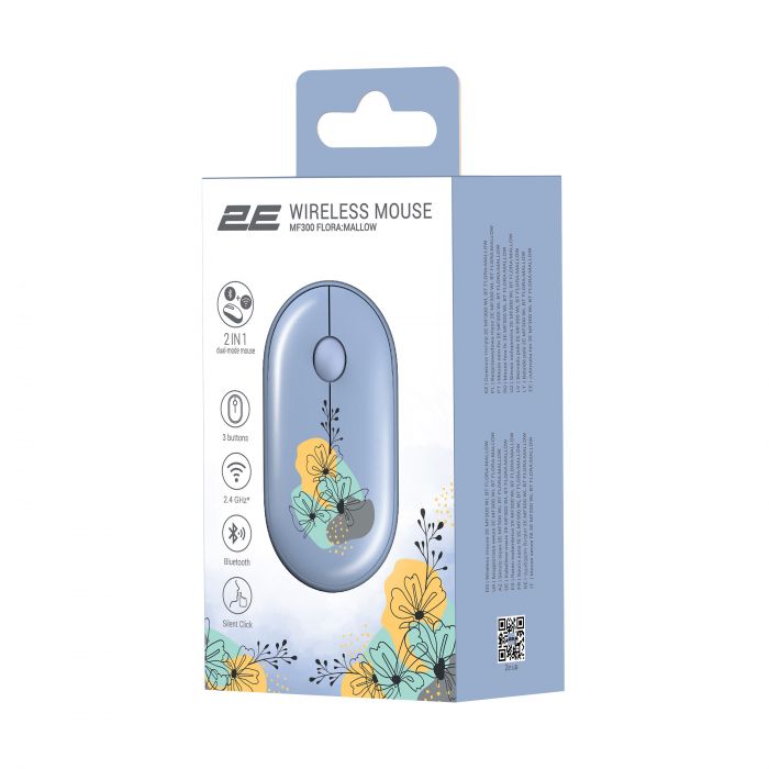 Миша 2E MF300 FLORA:MALLOW Silent WL BT, синій