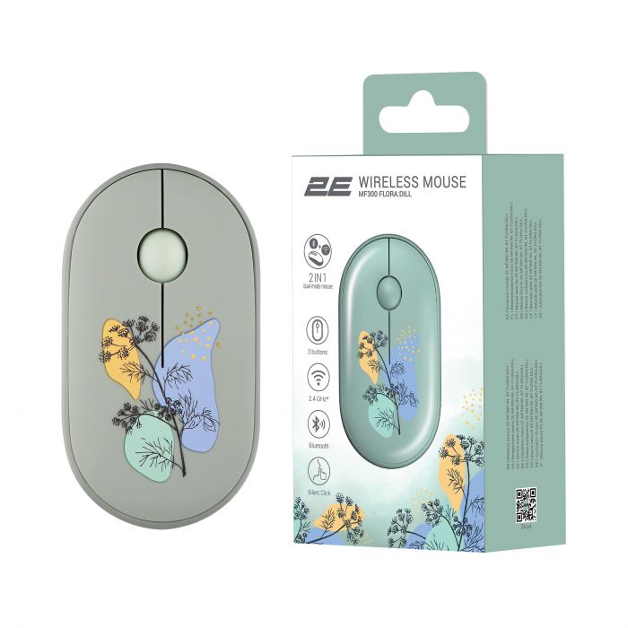 Миша 2E MF300 FLORA:DILL Silent WL BT, зелений