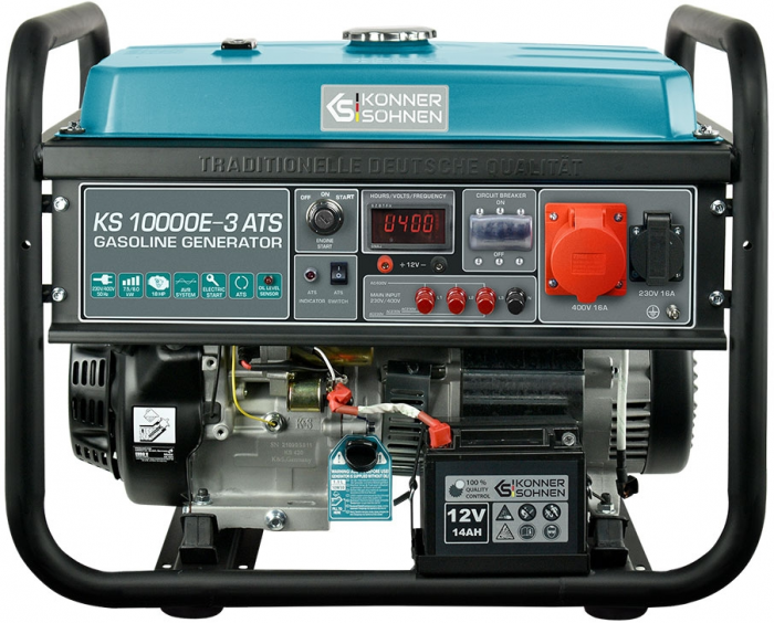 Генератор бензиновий Konner&Sohnen  KS 10000E-3, 400В, 7.5кВт, 3 фази, АВР (ATS), електростартер,  89.2кг