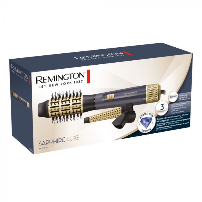 Фен-щітка Remington Sapphire Luxe , 1000Вт, 2 режими, іоніз-я, хол. обдув, кераміка, сапфіровий