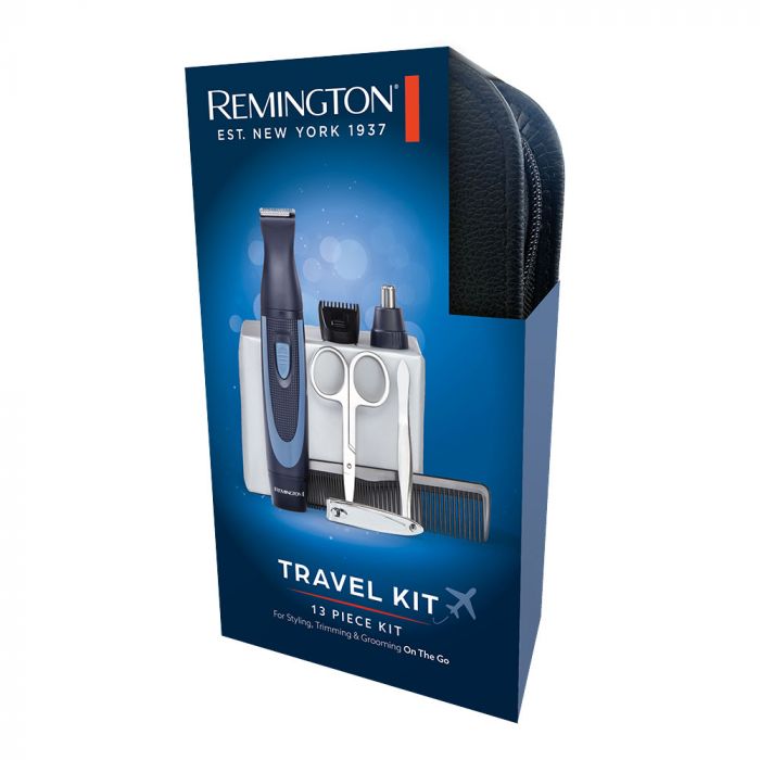 Набір дорожній Remington TRAVEL KIT, для бороди, вусів, носа та вух, насадок-3, чохол, гребінець, пінцет, кусачки, ножиці, сталь, чорно-синій