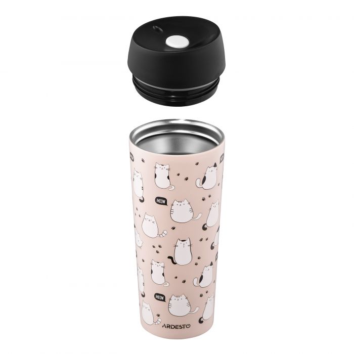 Термокухоль ARDESTO Coffee Time Cats 450мл, нержавіюча сталь, коричневий