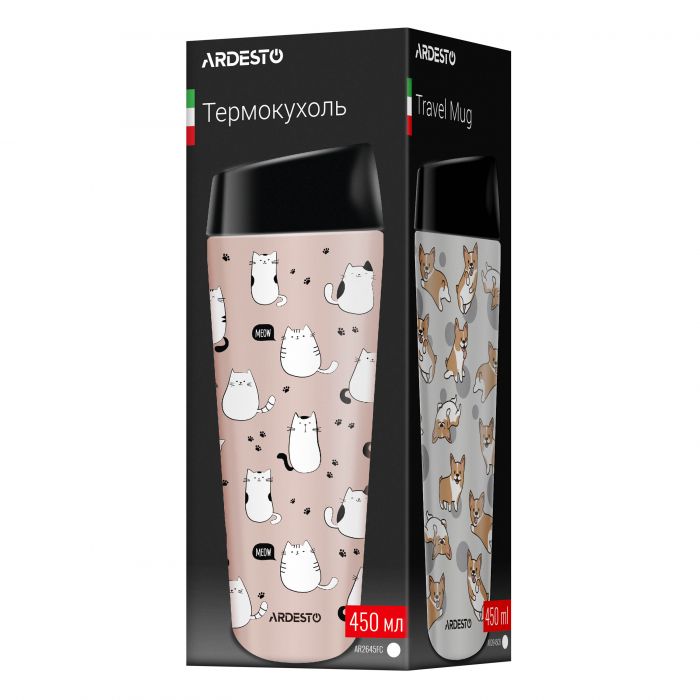 Термокухоль ARDESTO Coffee Time Cats 450мл, нержавіюча сталь, коричневий