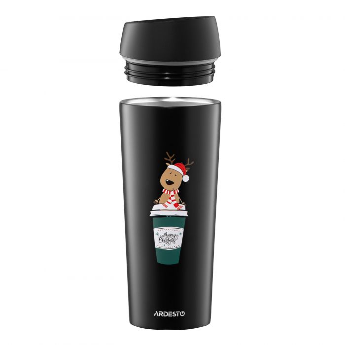 Термокухоль ARDESTO Coffee Time Reindeer 450мл, нержавіюча сталь, чорний
