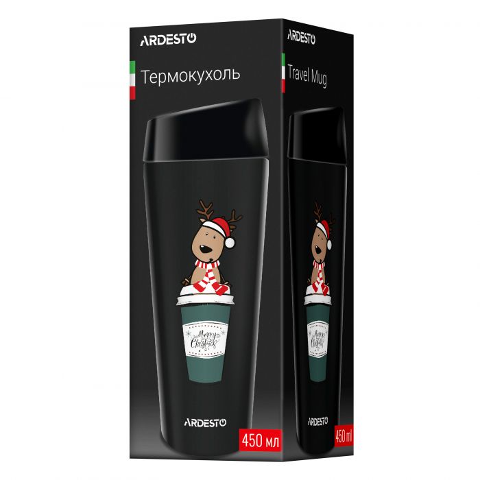 Термокухоль ARDESTO Coffee Time Reindeer 450мл, нержавіюча сталь, чорний