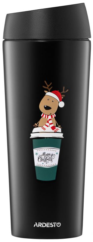 Термокухоль ARDESTO Coffee Time Reindeer 450мл, нержавіюча сталь, чорний