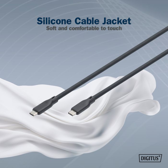 Кабель USB-C заряджання/синхронізації, DIGITUS, 2м, USB 4.0 Gen2, 20G, 240W, 8K, силіконовий, чорний