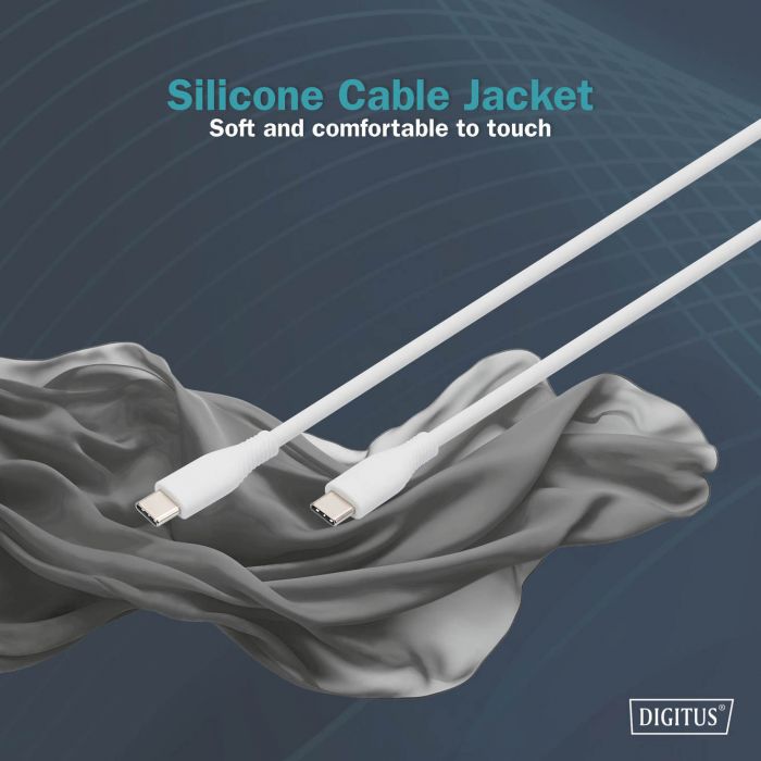 Кабель USB-C > USB-C заряджання/синхронізації, DIGITUS, 2м, USB 2.0, 60W, силіконовий, білий