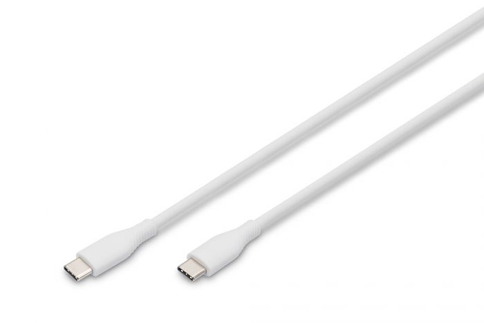 Кабель USB-C > USB-C заряджання/синхронізації, DIGITUS, 2м, USB 2.0, 60W, силіконовий, білий