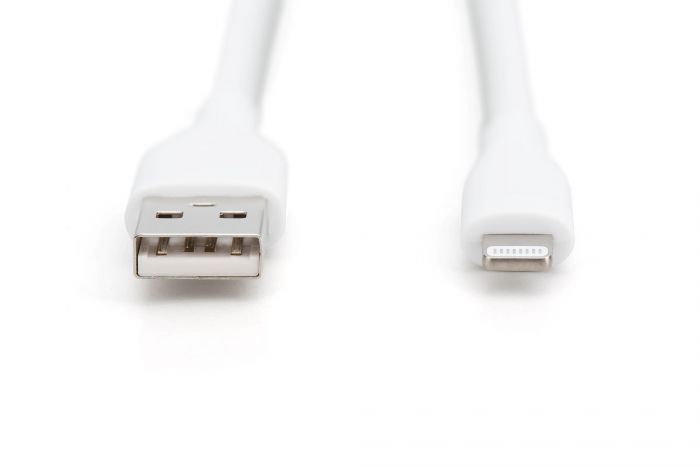 Кабель USB-A > Lightning заряджання/синхронізації, DIGITUS, 1м, USB 2.0, 12W, силіконовий, білий