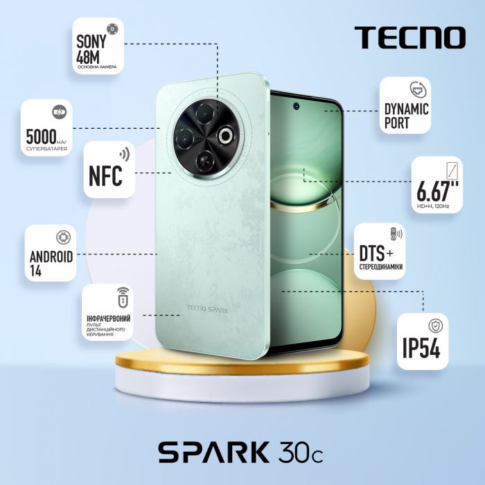 Смартфон TECNO Spark 30C (KL5n) 6.67" 4/128ГБ, 2SIM, 5000мА•год, Magic Skeen Green