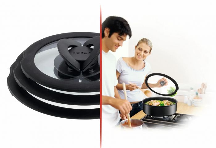 Кришка Tefal Ingenio 28см, скло, силікон, прозоро-чорний
