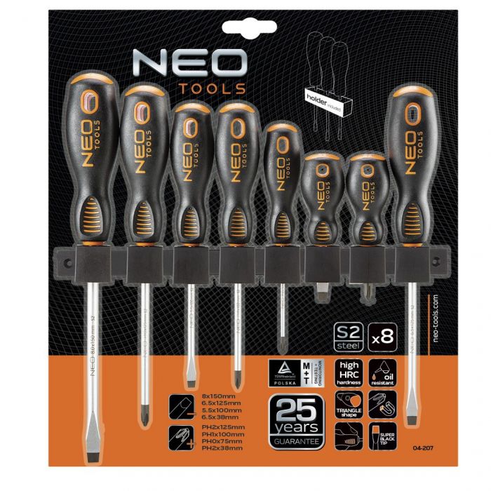 Викрутки Neo Tools SL,PH, сталь S2, набір 8шт