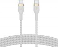 Кабель USB-C > USB-C заряджання/синхронізації Belkin 2м, 60Вт, Type-C, плетений, силіконовий, з ремінцем на магніті, білий