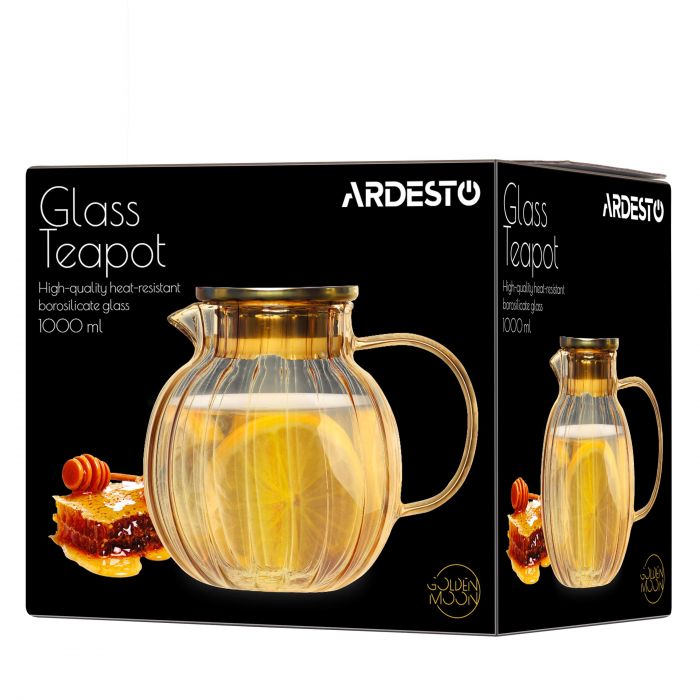 Заварник ARDESTO Golden Moon 1000мл, боросилікатне скло, бамбук, золотистий