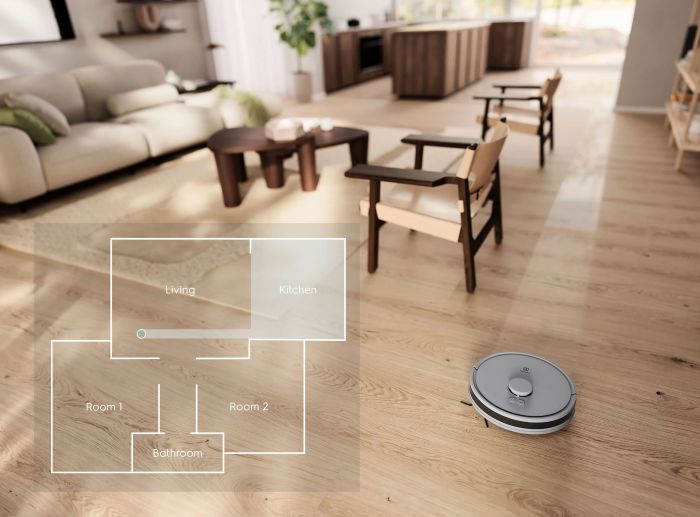 Робот-пилосос Electrolux, h=10см, вологе прибирання, конт пил -0.3л, вода -0.3л, автон. робота до 140хв, Wi-Fi, сірий