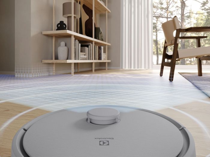 Робот-пилосос Electrolux, h=10см, вологе прибирання, конт пил -0.3л, вода -0.3л, автон. робота до 140хв, Wi-Fi, сірий