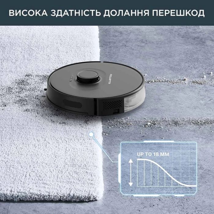 Робот-пилосос Rowenta X-Plorer Serie 75 S, h=9.5см, вологе прибирання, конт пил -0.4л, вода -0.3л, автон. робота до 120хв, НЕРА, управління через смартфон, чорний