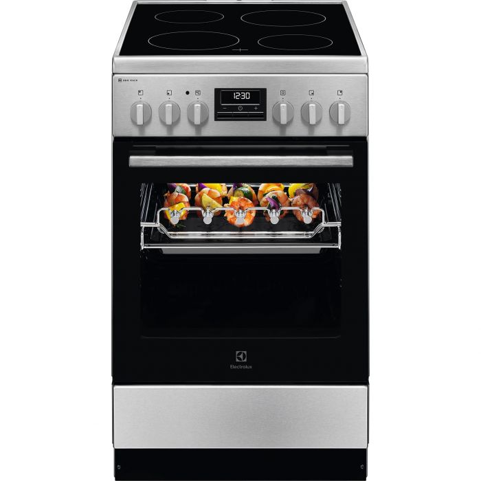 Плита Electrolux електрична склокерамічна, 57л, 50x60см, дисплей, конвекція, мангальна підставка, нерж
