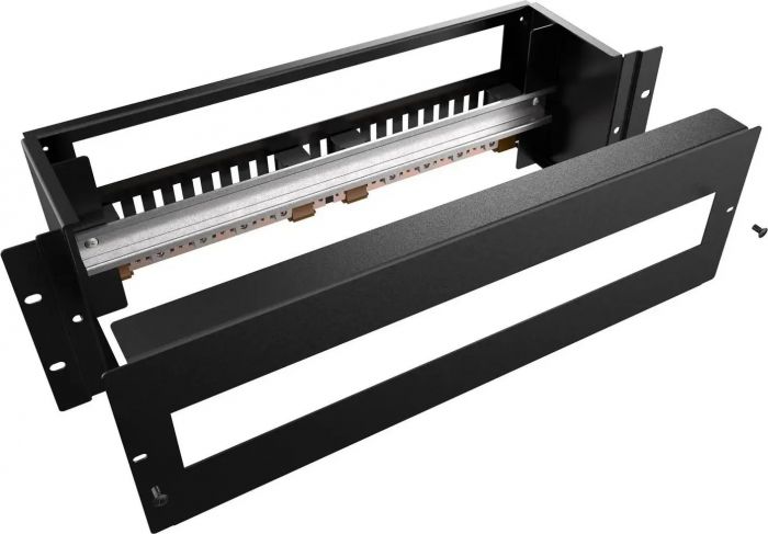 Панель MIRSAN 19", 3U, електричний розподільний модуль з DIN-рейкою, чорна