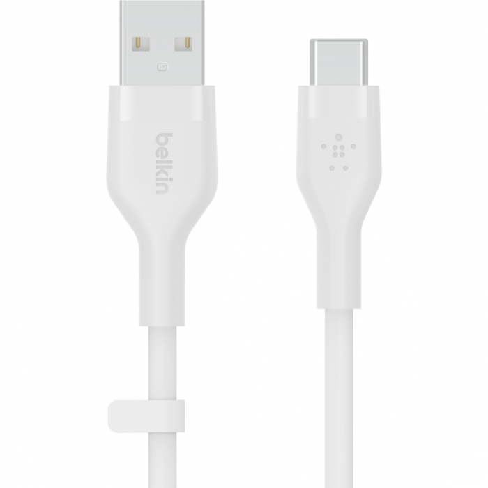 Кабель USB-A > USB-C заряджання/синхронізації Belkin 1м, 60Вт, Type-C, силіконовий з кліпсою, білий