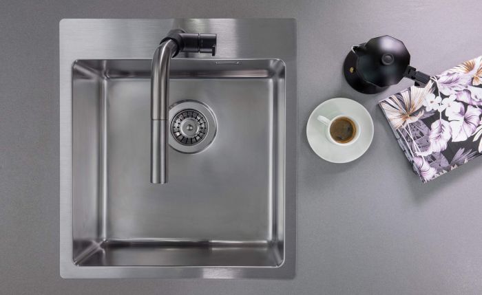 Набір для кухні Deante Olfato стальна мийка ZPO_010A + зміш. BQO_F72M, матова сталь