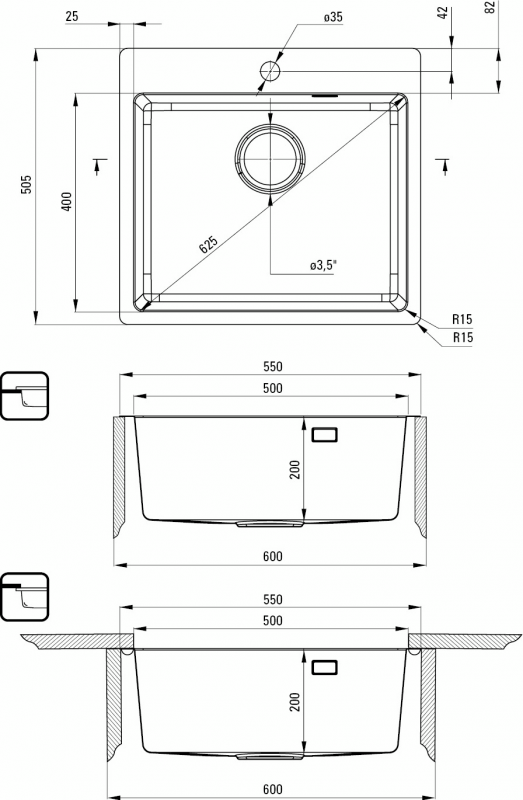 Набір для кухні Deante Olfato стальна мийка ZPO_010B + зміш. BQO_F72M, матова сталь